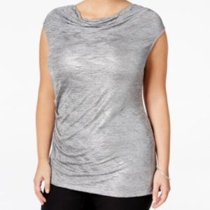 Calvin Klein Metallic Tin Cowl-Neck Sleeveless Top
